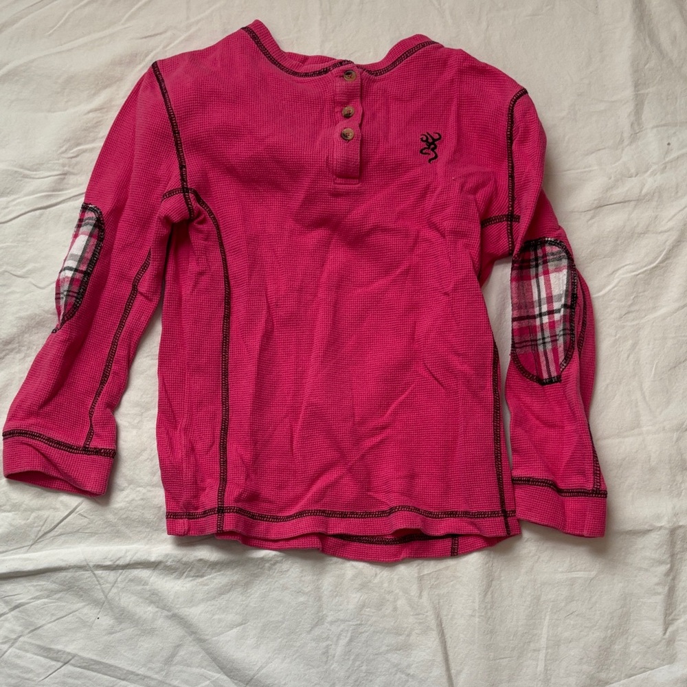 Browning Pink Long Sleeve Kids Shirt with Plaid Accents